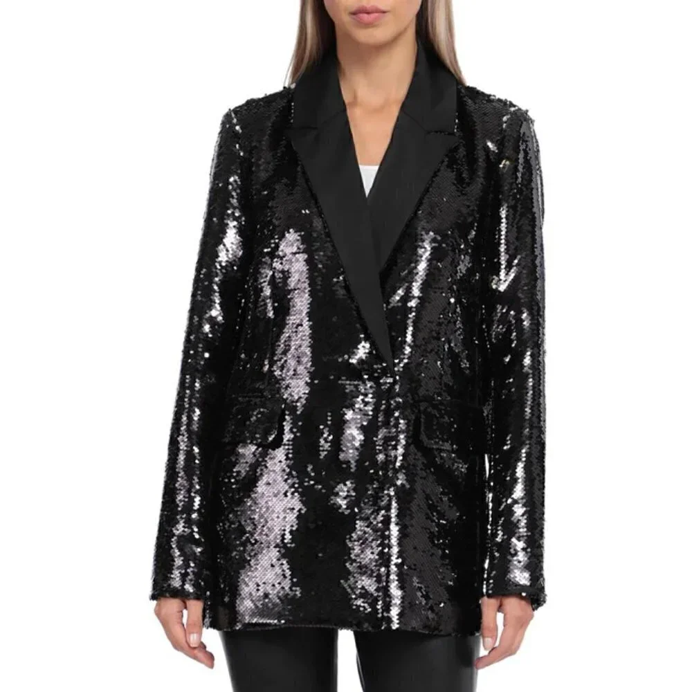 New Bagatelle Sequined Collared Black Party Tuxedo Blazer Jacket Coat NWT XS